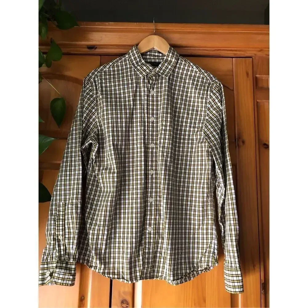 BANANA REPUBLIC Organic Cotton Plaid Multi Button up Shirt SZ M